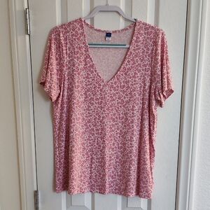 Old Navy Pink Floral Short Sleeve V-Neck Tee Size Large